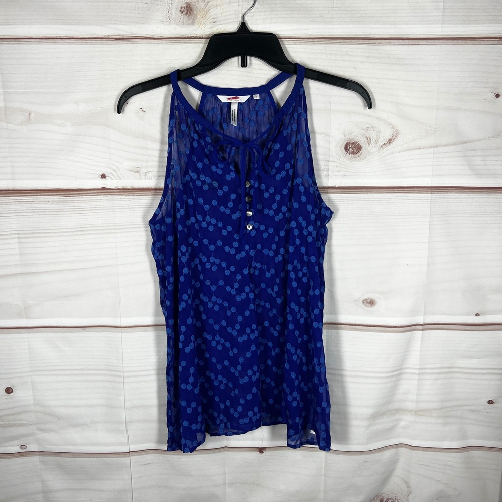 Zoa New York Sheer Tank Top Womens Small Blue Swiss Dot Silk Tie Neck Date Night